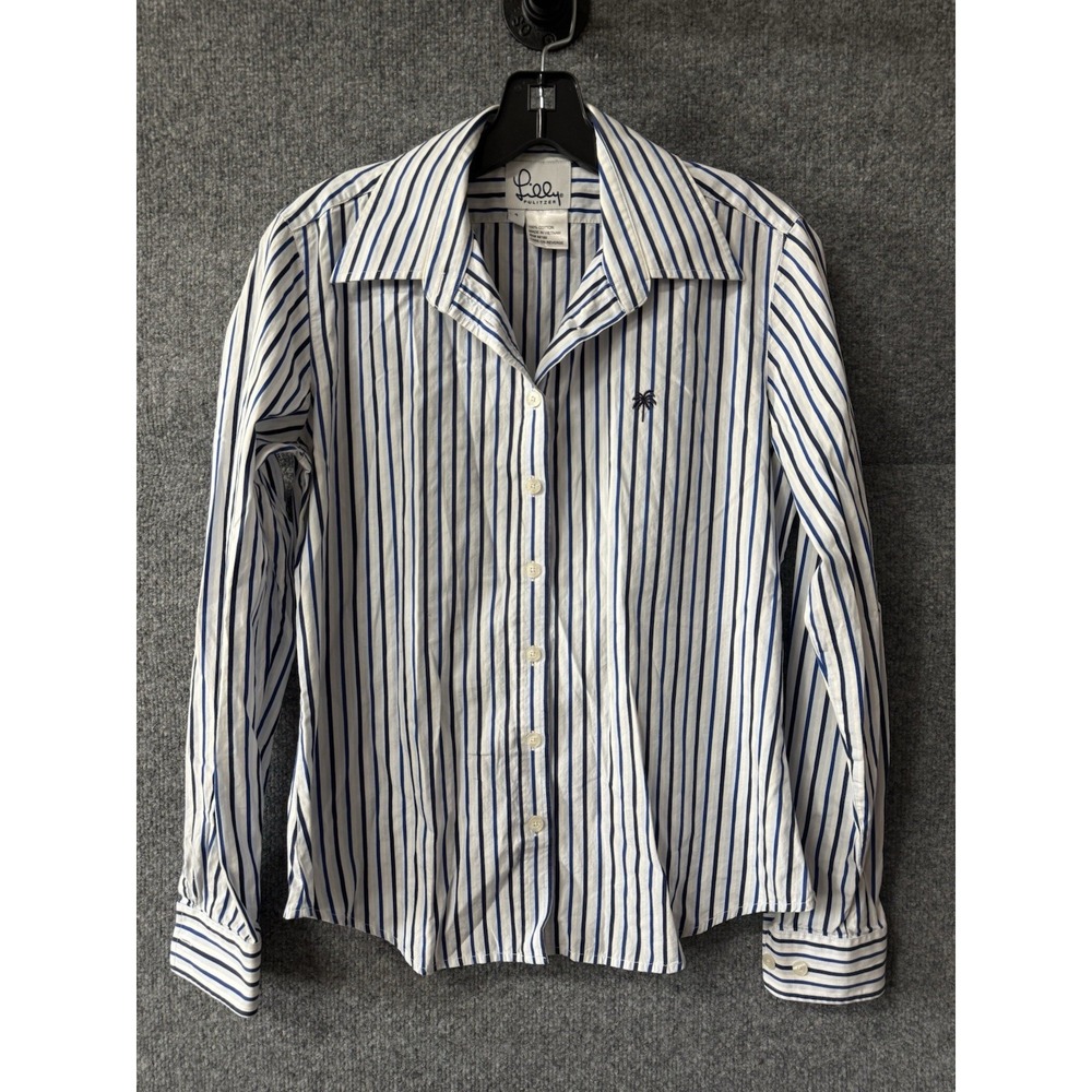 Lilly Pulitzer Size 4 Women's Cotton Oxford Blouse Striped Business Preppy F52‎